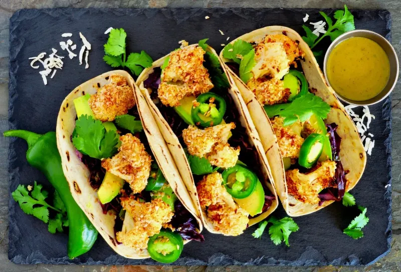 Vegan Cauliflower Tacos with Crispy Coconut Crust