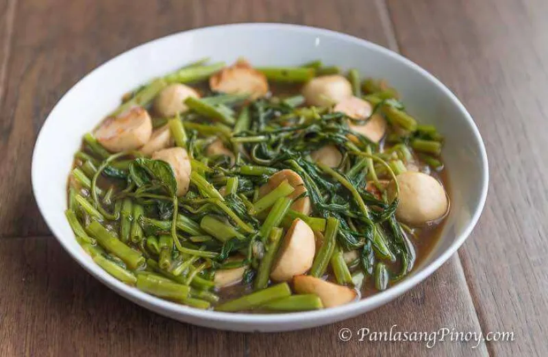 Kangkong with Squid Balls in Oyster Sauce