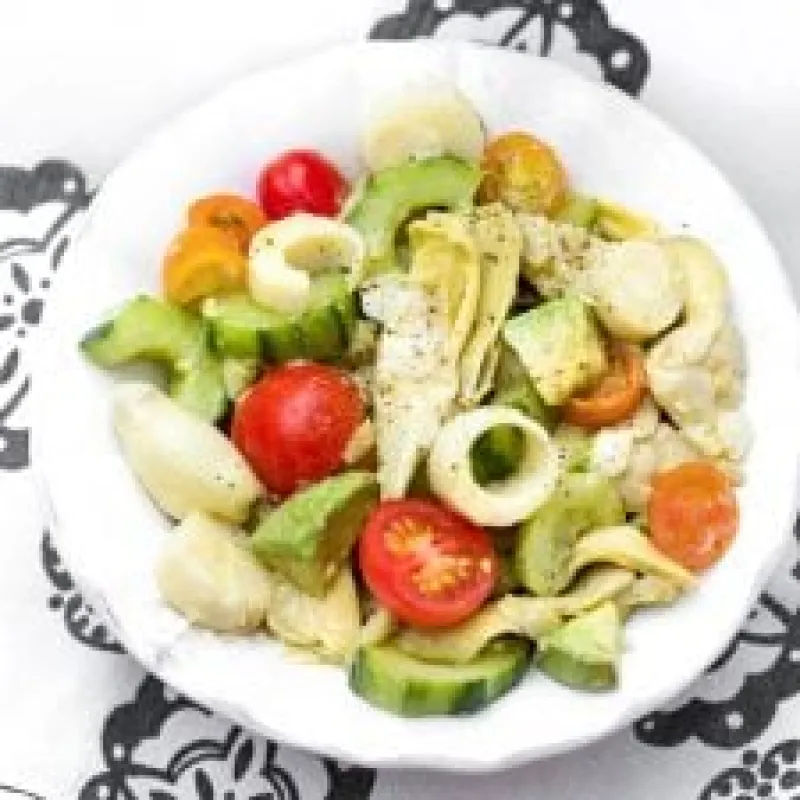 Hearts of Palm Salad with Artichoke Hearts, Cucumber, Tomato, Avocado