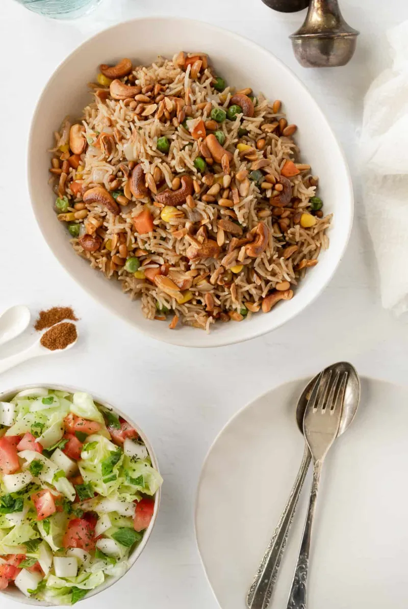 Lebanese Spiced Rice with Toasted Nuts and Vegetables