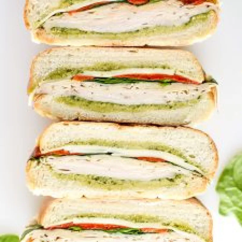 Pesto Chicken Overnight Pressed Sandwiches