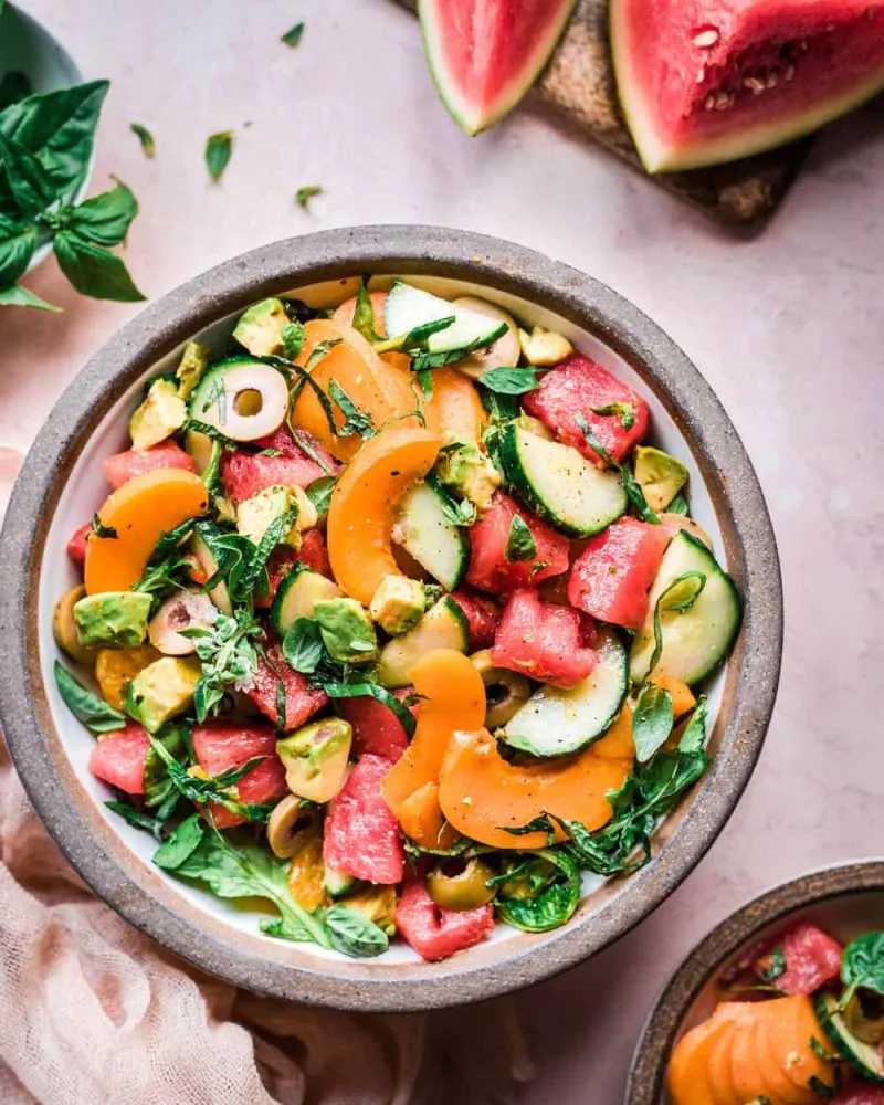 Watermelon Cucumber Salad with Mint and Basil
