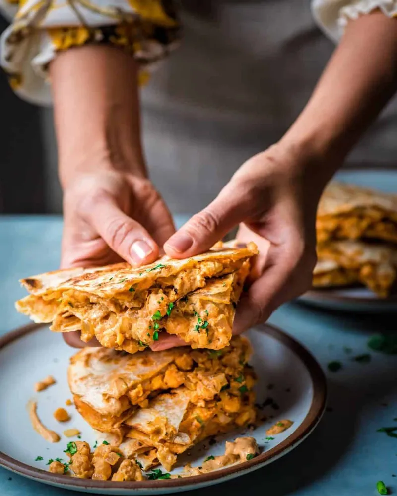 Vegan Buffalo Chickpea Queasadillas