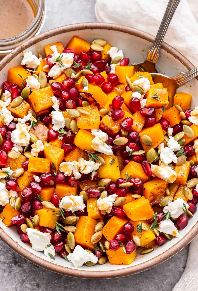 Roasted Butternut Squash with Goat Cheese and Pomegranate