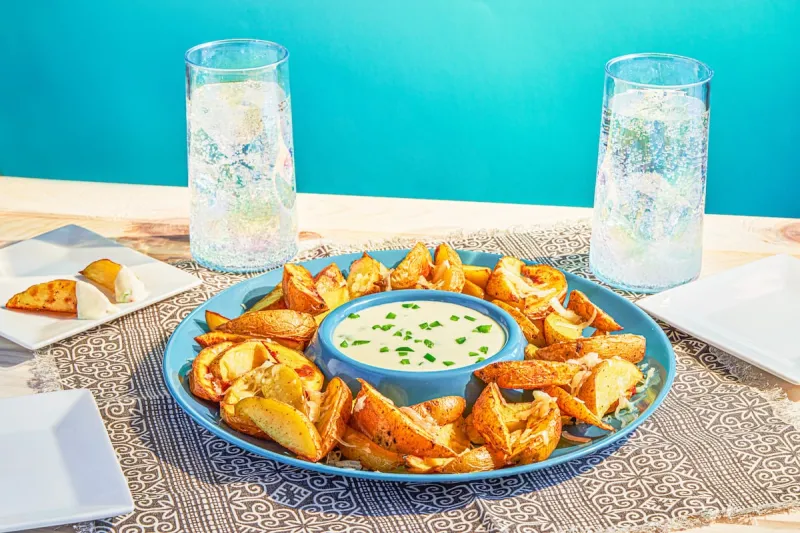 Roasted Potato Wedges with Spicy Goat Jack Cheese Sauce