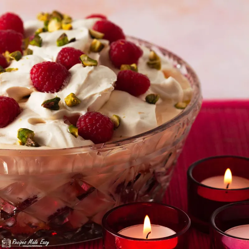 Raspberry syllabub trifle