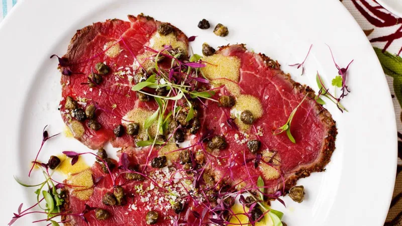 Lime and pepper crusted beef carpaccio