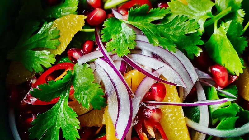 Red onion, orange and pomegranate salad