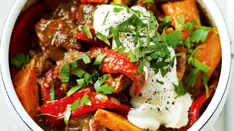 Spicy jerk pork and sweet potato casserole