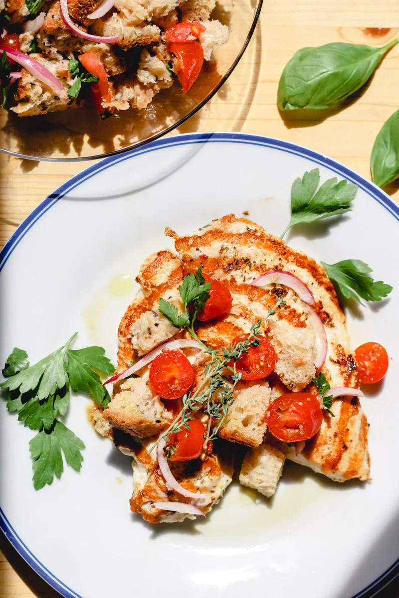 Grilled Chicken Cutlets with a Cherry Tomato Panzanella