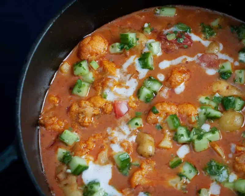 Butter Cauliflower Curry with Cucumber Lime Salsa