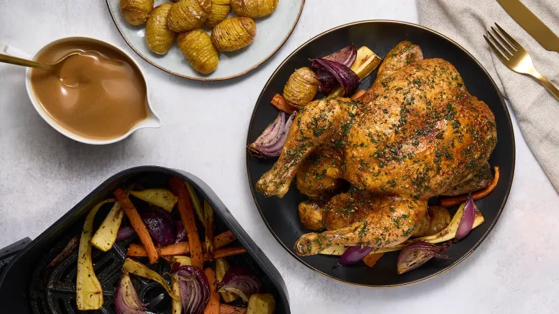 Air Fryer Elevated Roast Chicken