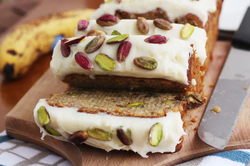 Banana And Pistachio Cake (With White Chocolate Cream Cheese Frosting)