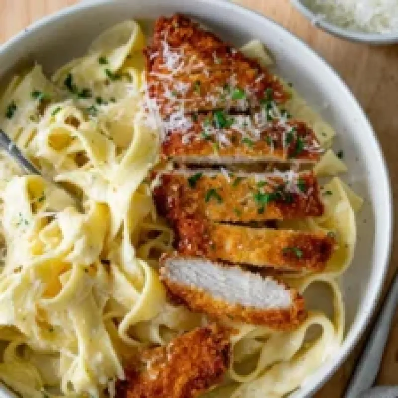 Crispy Chicken Schnitzel Alfredo