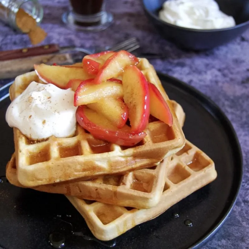 Buttermilk Cinnamon Waffles with Vanilla Apples