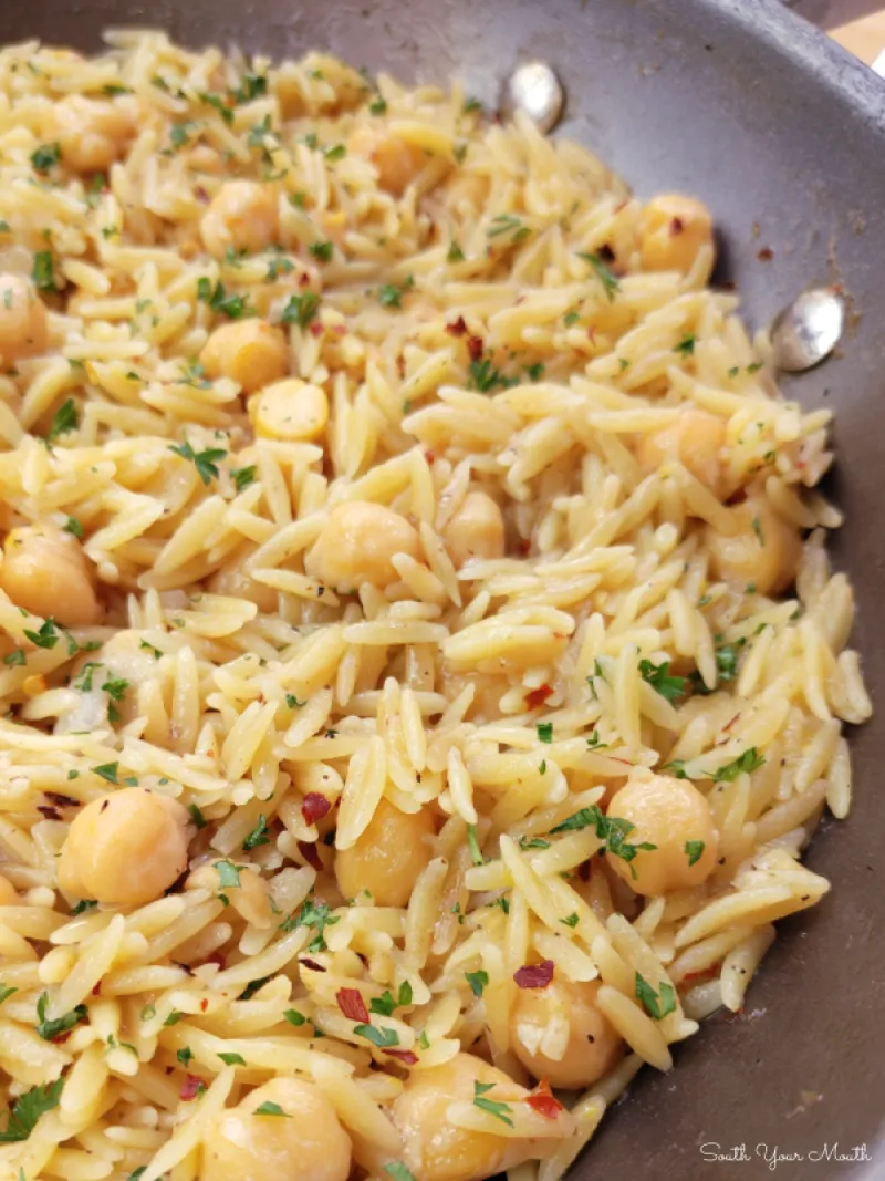 Spicy Chickpeas with Orzo