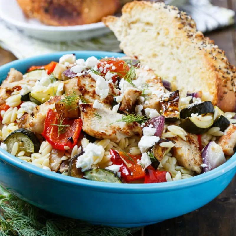 Orzo Pasta Salad with Chicken and Roasted Vegetables