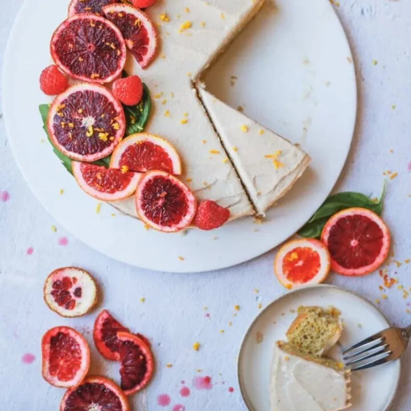 blood orange almond cake with cashew buttercream