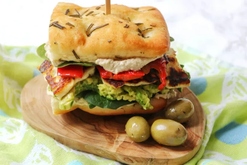 Hummus and Halloumi Focaccia Sandwich