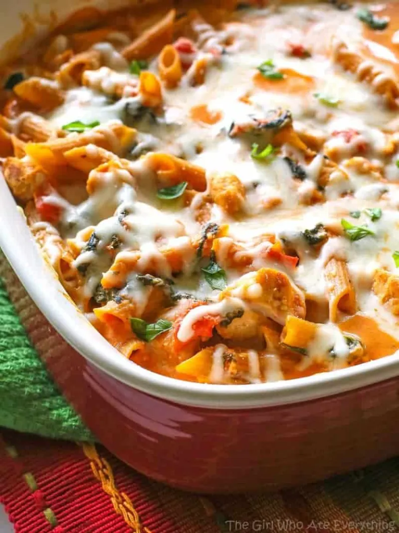 Healthy Three-Cheese Chicken Penne Pasta Bake