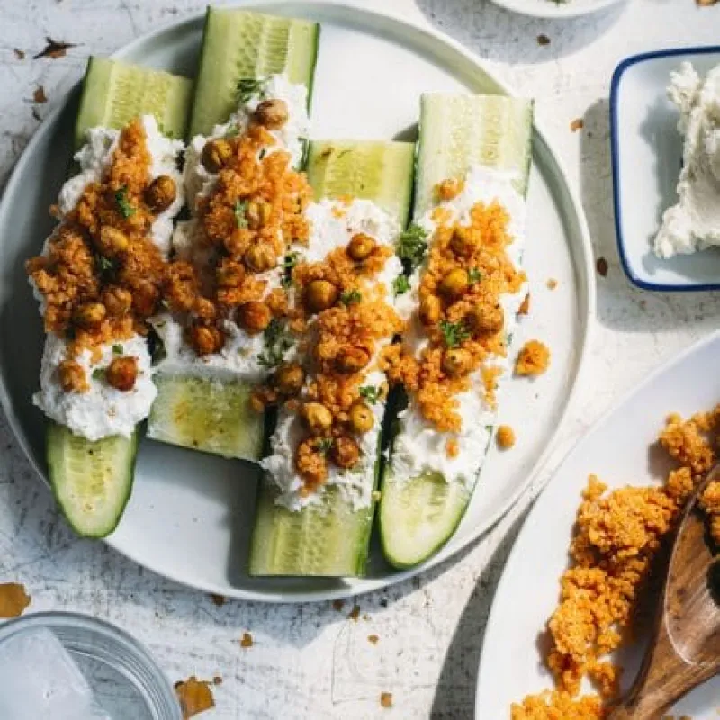 Cucumber Spears with Whipped Feta and Quinoa