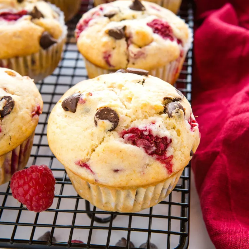 Raspberry Muffins with Chocolate Chips