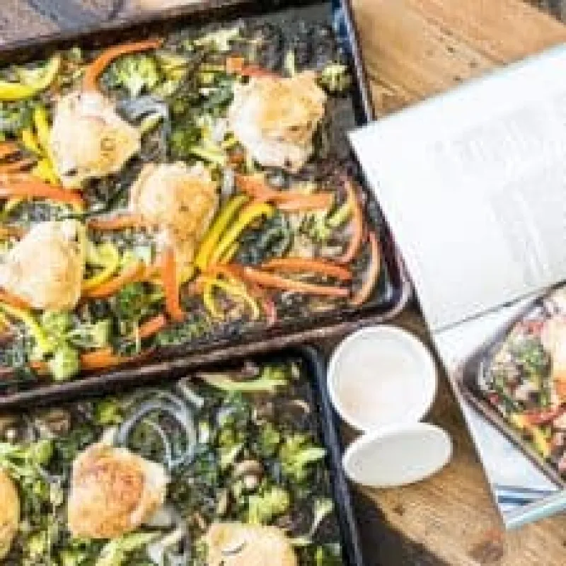 Crispy Chicken Thighs and Roasted Vegetable Sheet Pan Dinner 