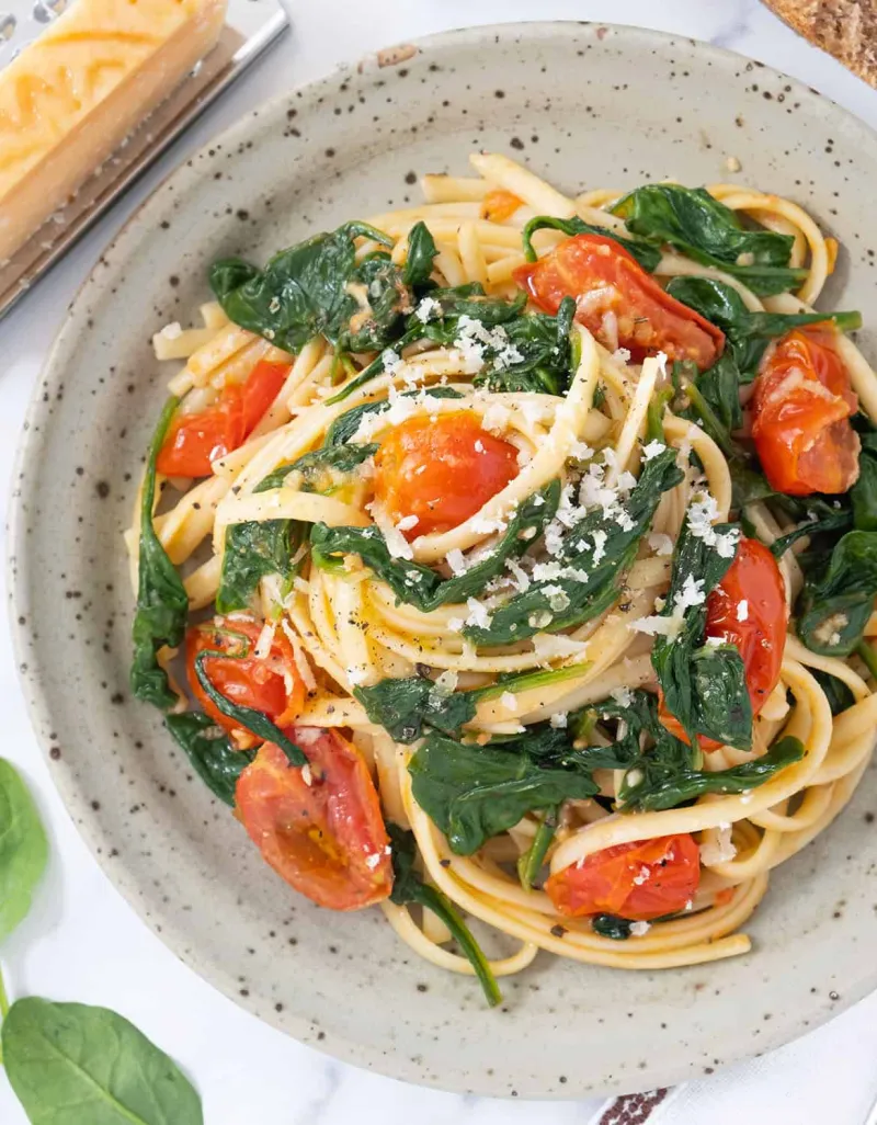 Pasta with Tomatoes and Spinach.