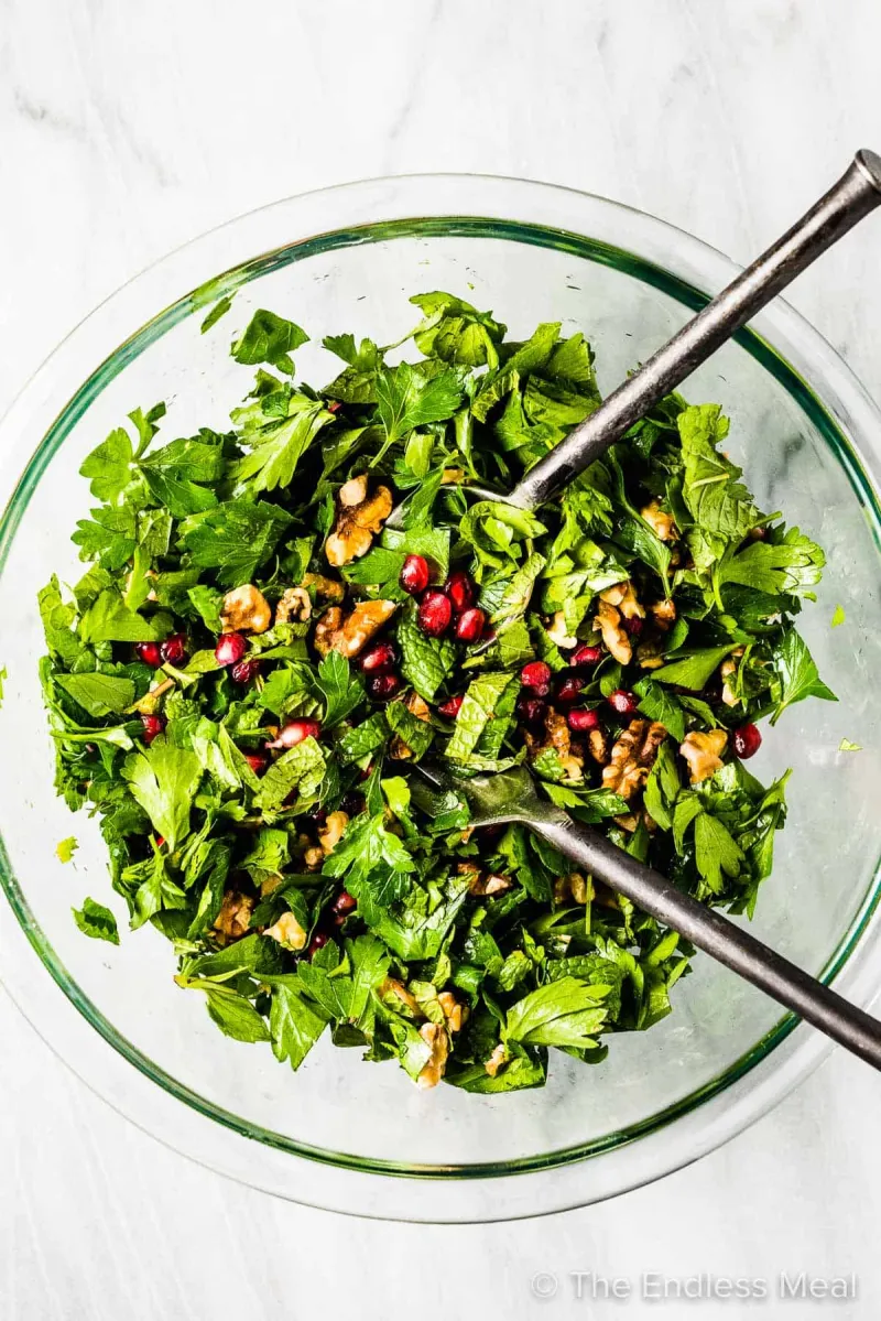 Christmas Salad with Herbs, Walnuts, and Pomegranate