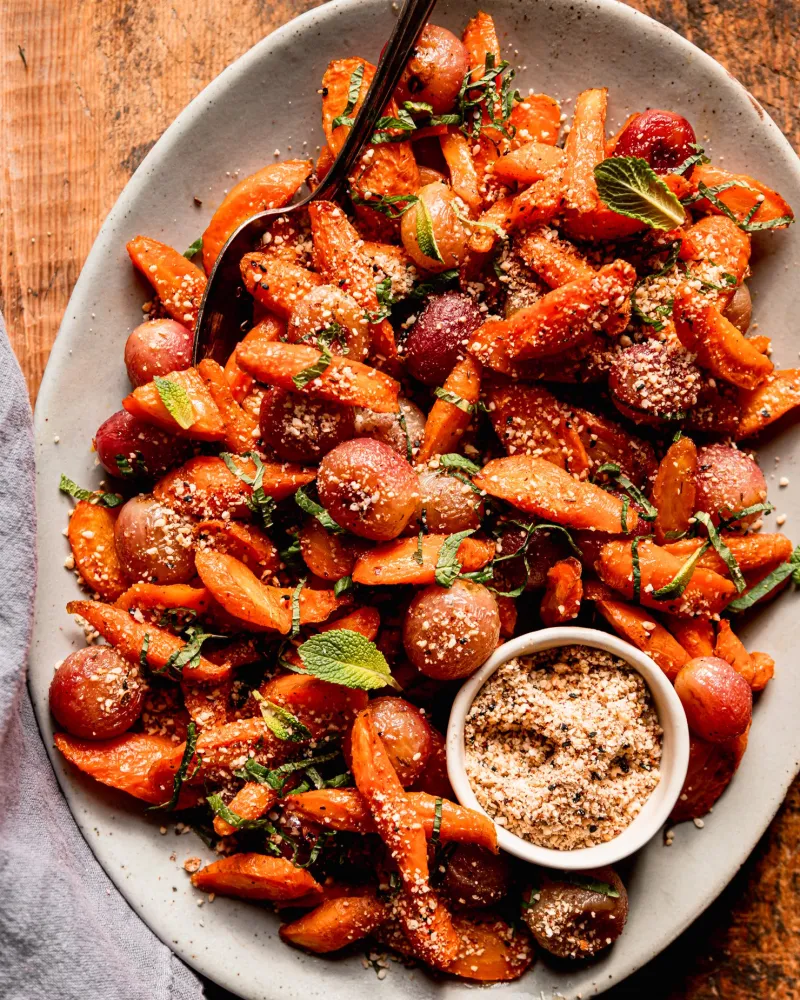 Oven-Roasted Carrot Side Dish with Grapes & Dukkah
