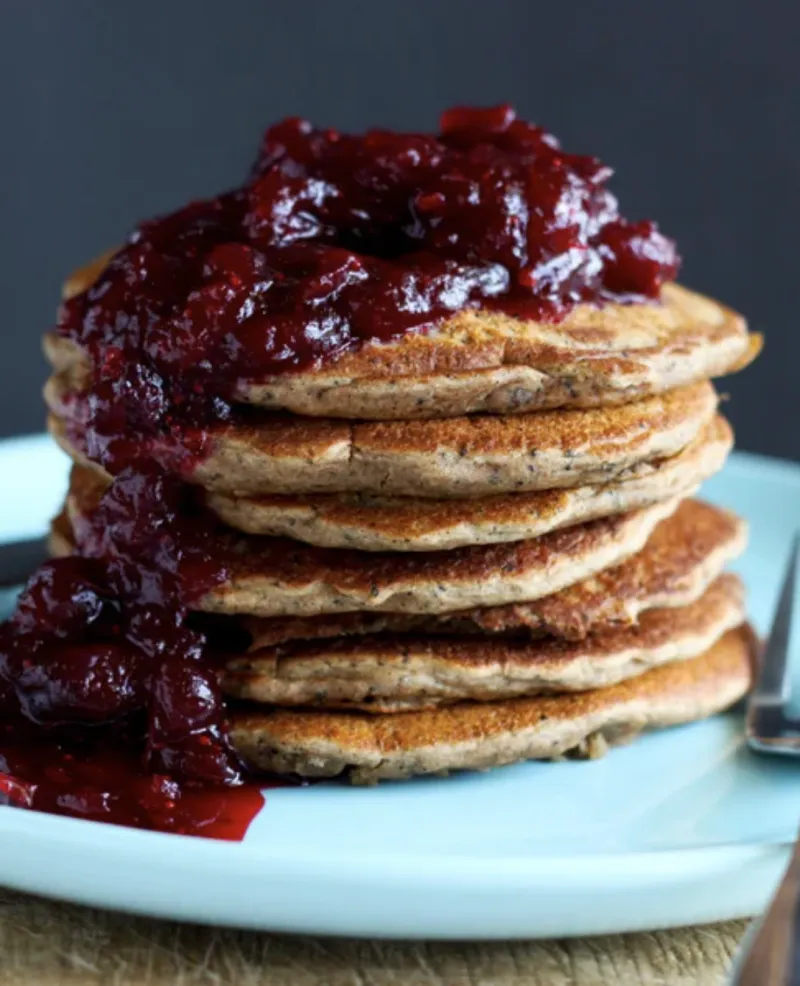 Dirty Masala Chai Pancakes with Cranberry Vanilla Compote