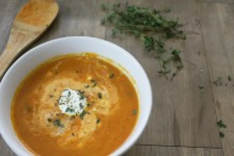 Roasted Carrot Soup with Ginger and Thyme