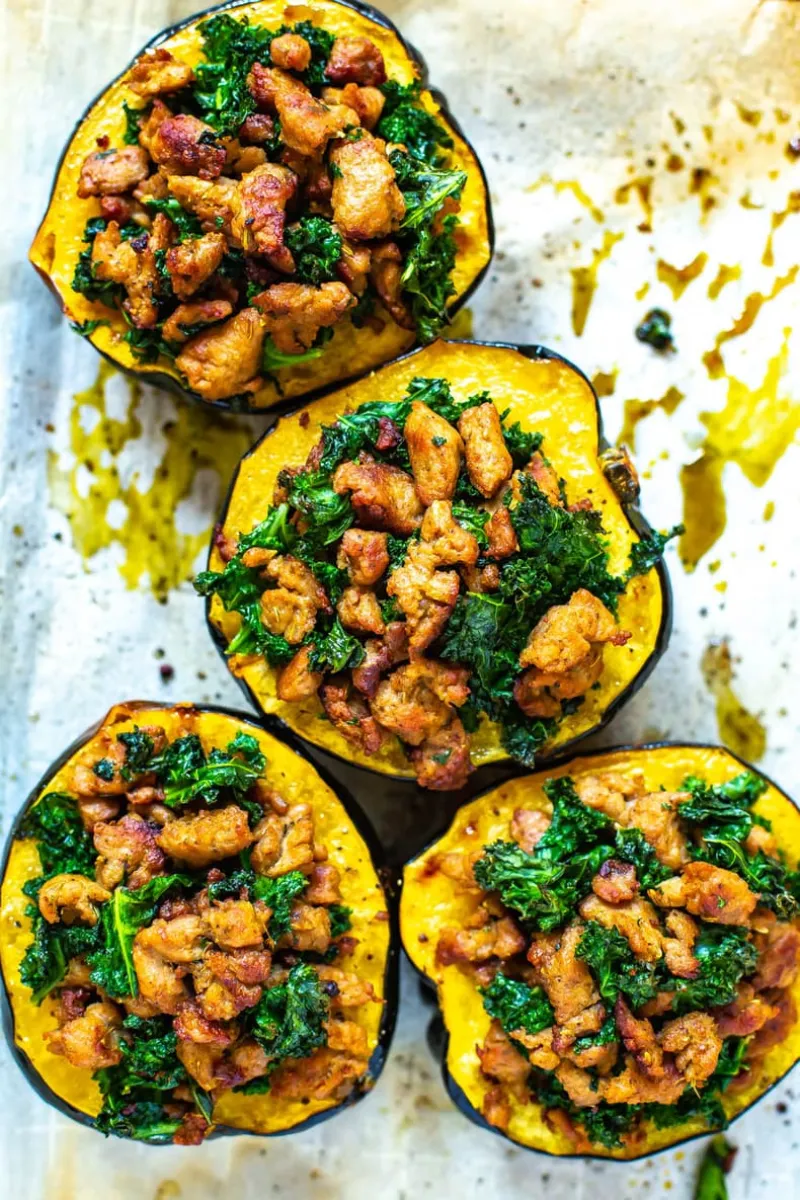 Easy Stuffed Acorn Squash {Sausage + Kale}