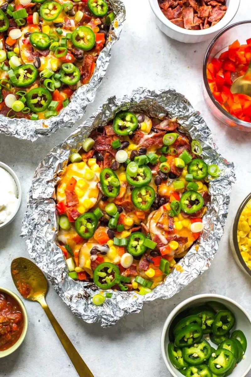 Cheesy Grilled Foil Potatoes {Potato Nachos}