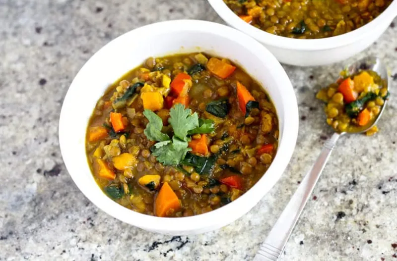 Curried Butternut Squash & Lentil Soup {Vegan}