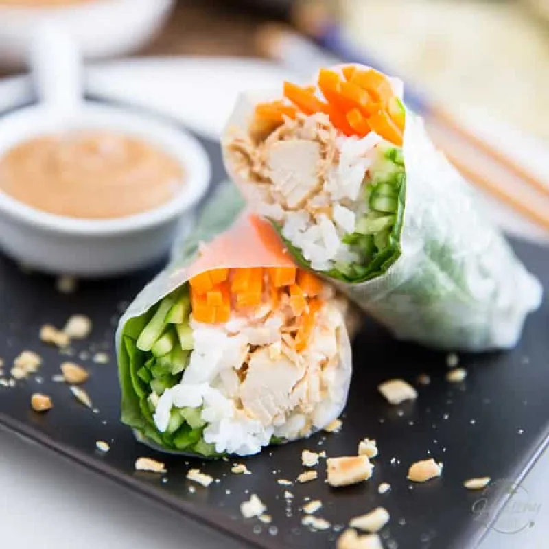 Chicken Spring Rolls with Creamy Peanut Sauce