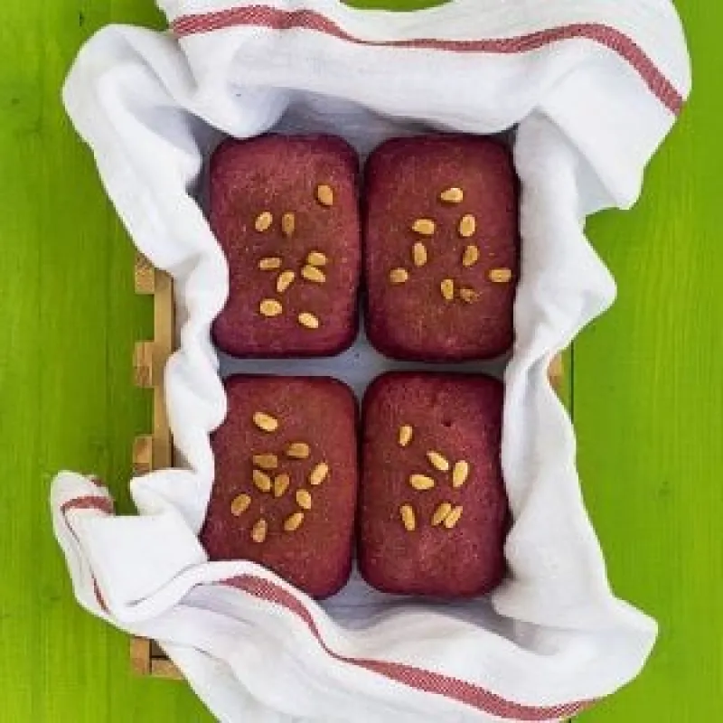 Beet, basil, and olive oil mini bread loaves