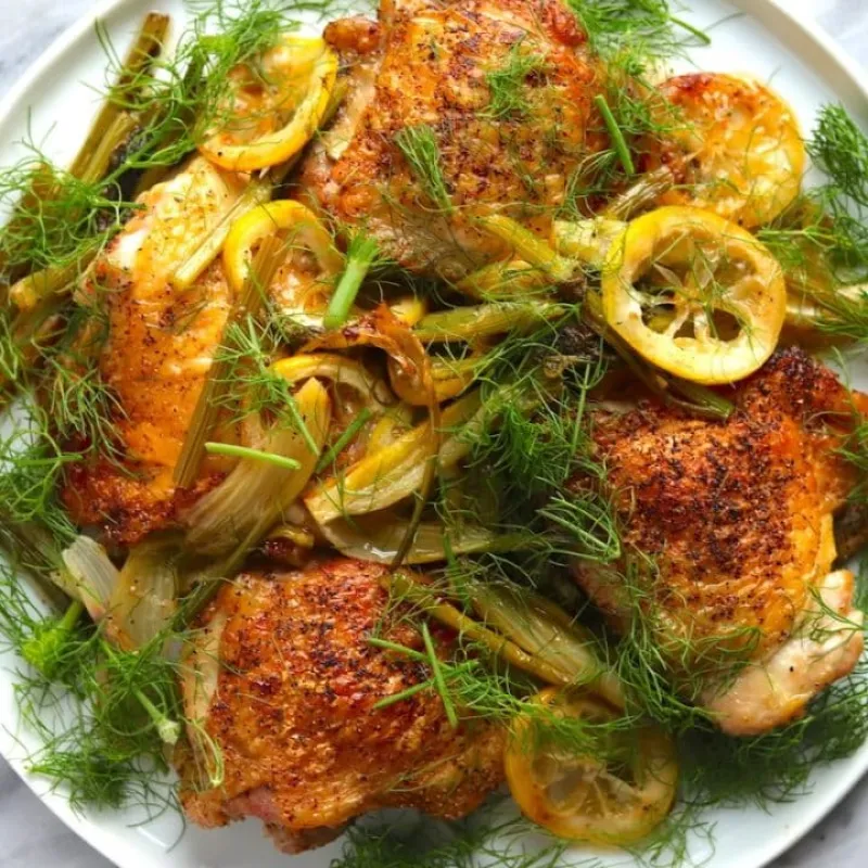 Cast-Iron Skillet Chicken Thighs with Lemon and Fennel Recipe
