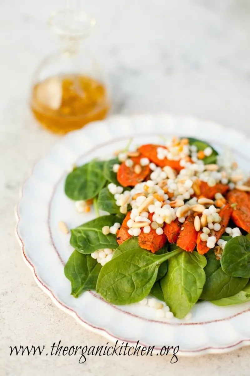 Baby Spinach Salad with Roasted Carrots and Israeli Couscous