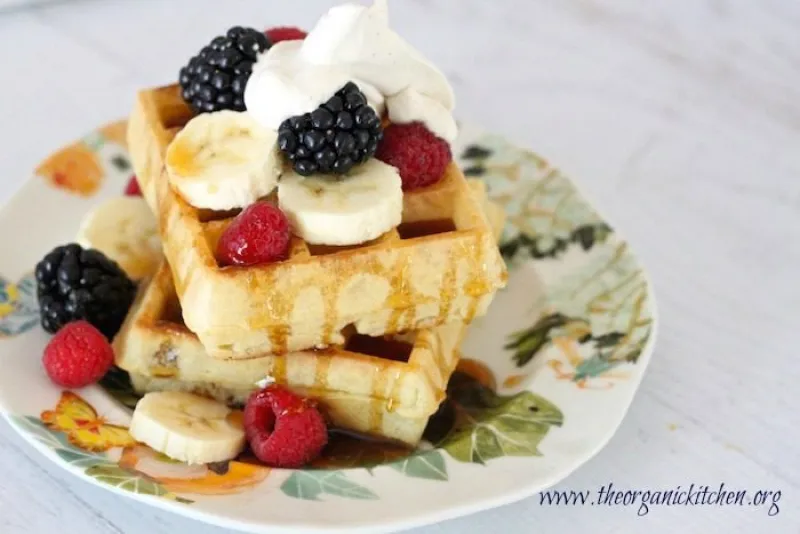 Simple Buttermilk Waffles Berries, Bananas and Maple Whipped Cream