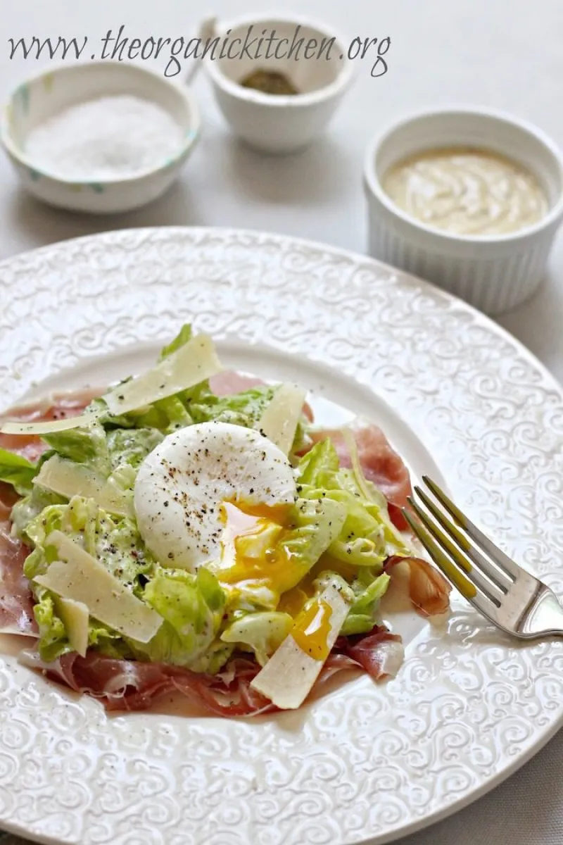 Caesar Salad with Prosciutto and Poached Egg