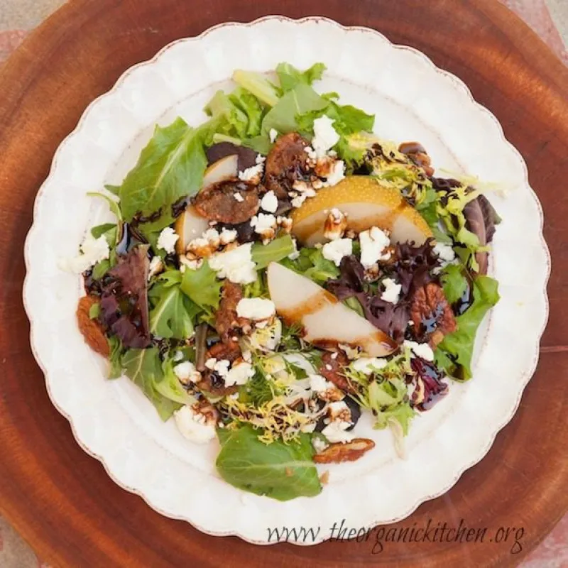Greens with Asian Pears and Fig/Maple Balsamic Vinaigrette