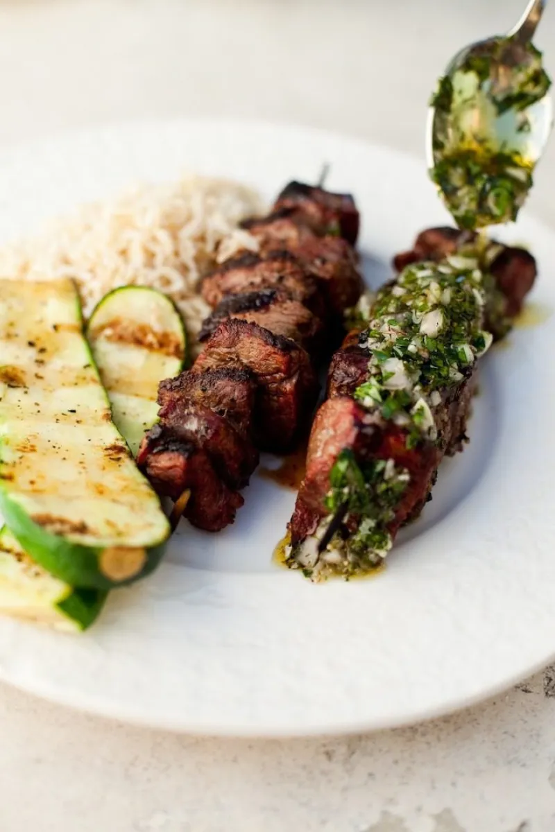 Argentinian Beef Kabobs with Chimichurri sauce