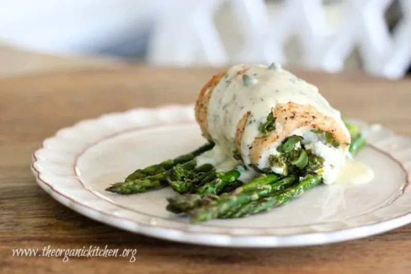 Spinach and Goat Cheese Stuffed Chicken Breast with Roasted Asparagus