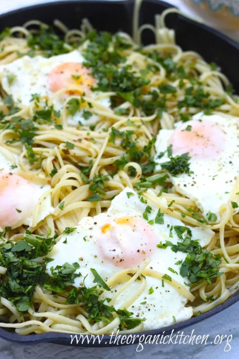 Pasta Aglio e Olio with Eggs Sunny Side Up!