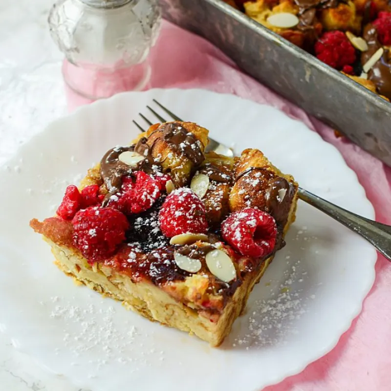 Raspberry Nutella Donut Bread Pudding