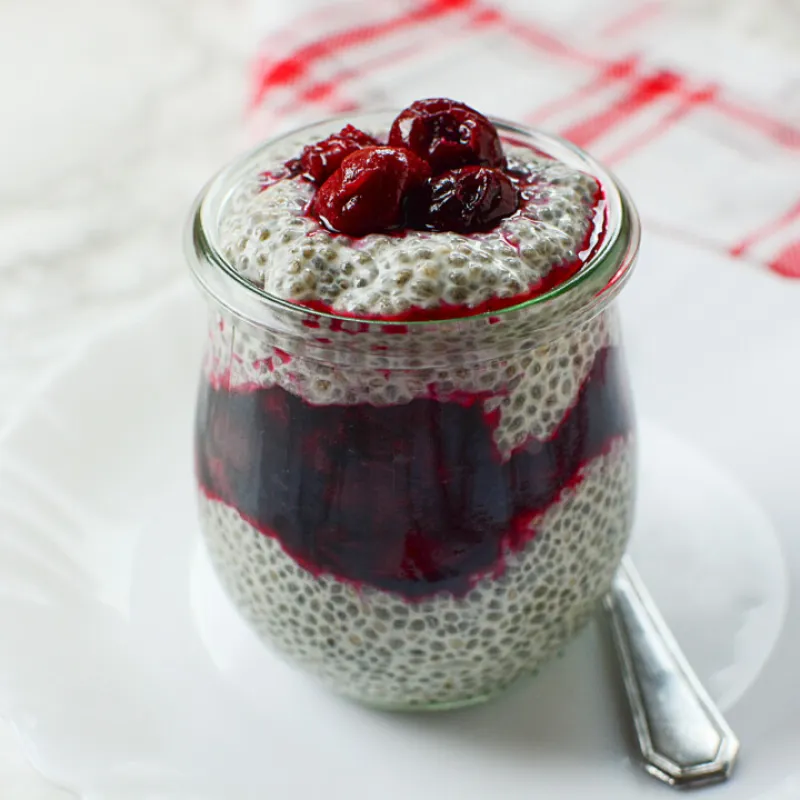 CHIA SEED PARFAIT WITH CHERRY COMPOTE