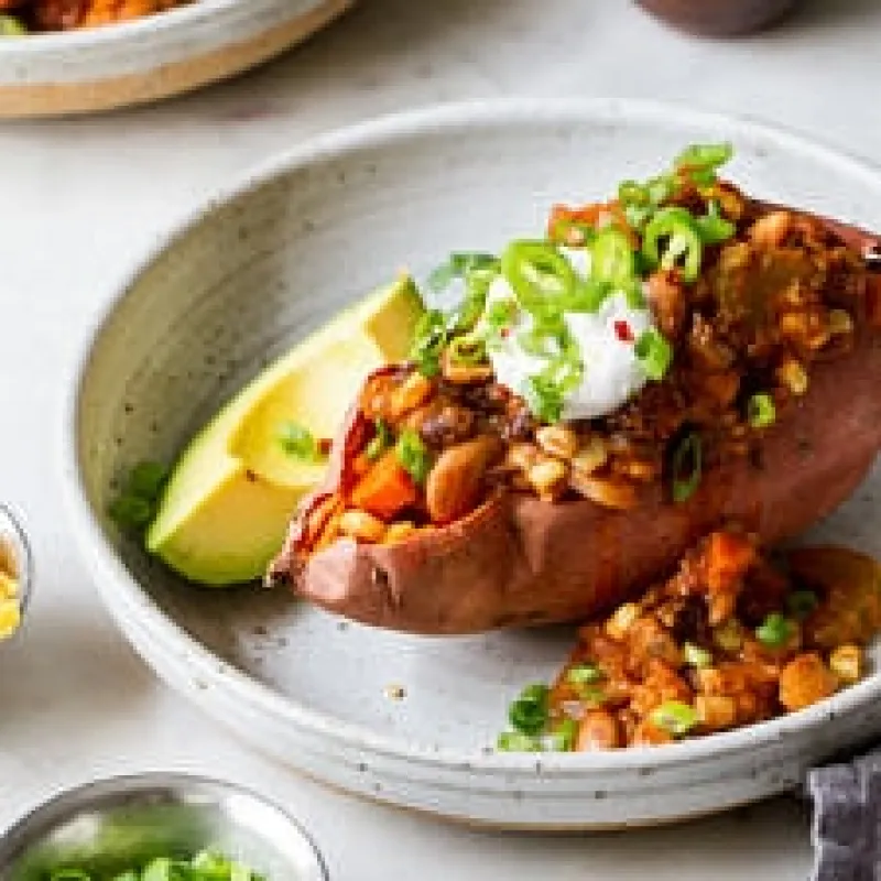 CHILI STUFFED SWEET POTATOES