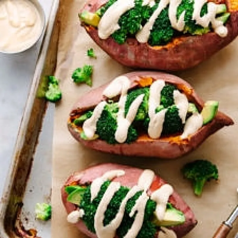 STUFFED SWEET POTATOES WITH BROCCOLI & AVOCADO