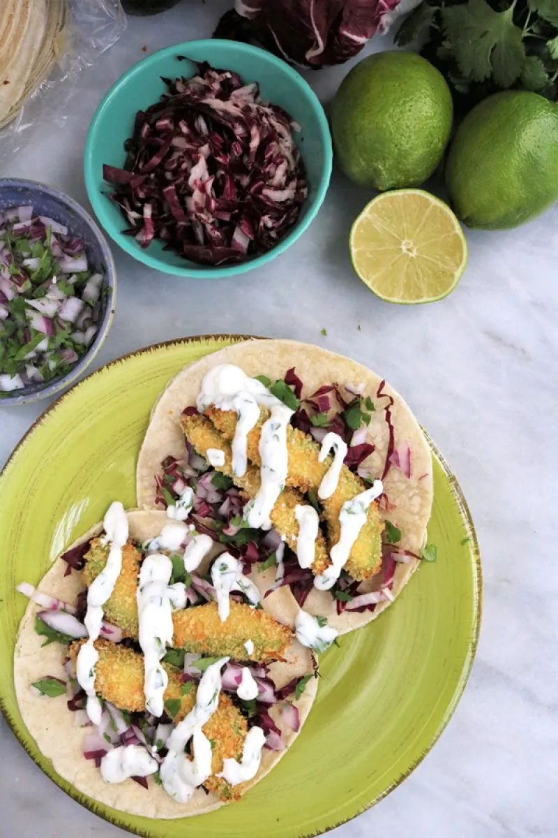 OVEN-FRIED AVOCADO TACOS WITH CILANTRO-LIME CREME